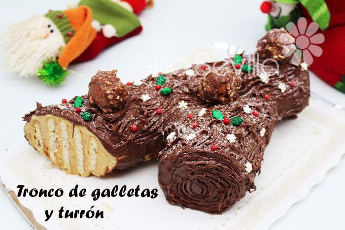 Tronco de galletas y turrón exprés