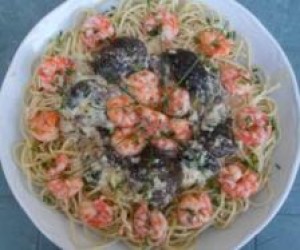 Espaguetis con langostinos y setas Thermomix