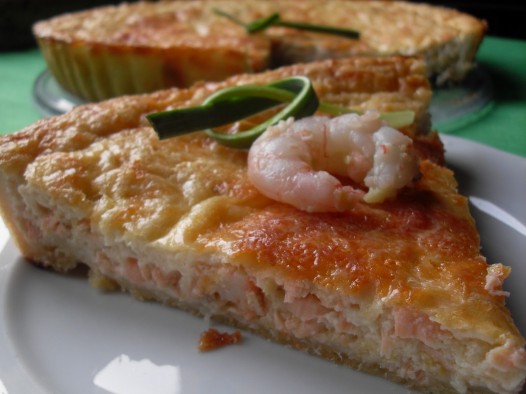 Quiche de gambas y salmón