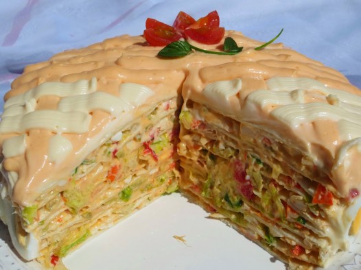 Tarta salada de tortitas