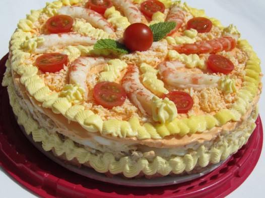 Tarta fría de langostinos