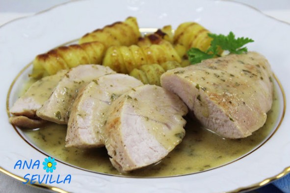 Solomillo de pavo en salsa de ajos