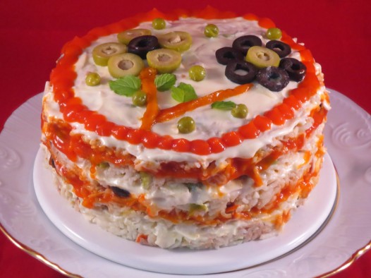 Pastel de ensalada de arroz