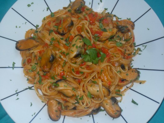 Tallarines con mejillones Thermomix