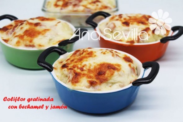 Coliflor gratinada con bechamel y jamón