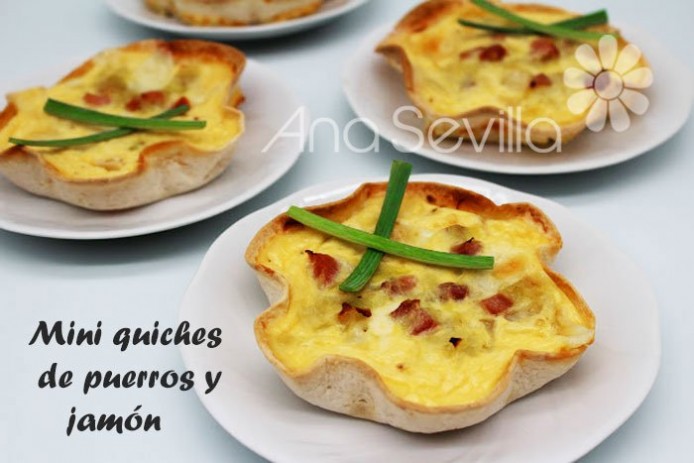 Mini quiches de puerros y jamón (Con base tortillas de trigo)