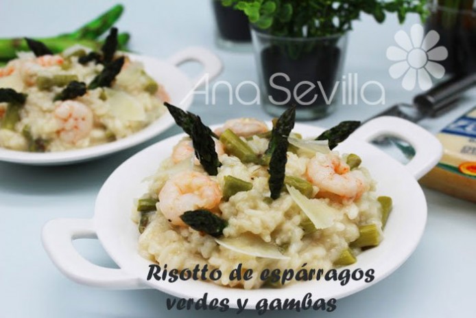 Risotto de espárragos verdes y gambas
