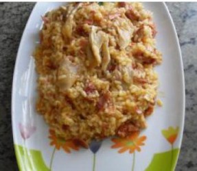 Arroz con embutido y setas