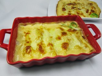 Canelones de merluza y langostinos