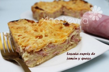 Lasaña exprés de jamón y queso