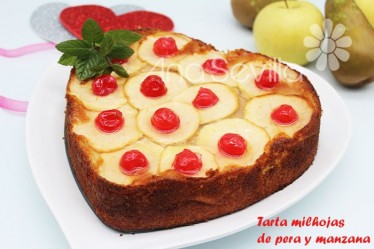 Tarta milhojas de pera y manzana