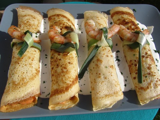 Crepes de langostinos