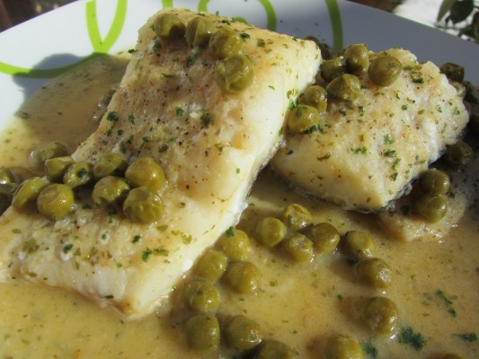 Bacalao en salsa verde de gambas