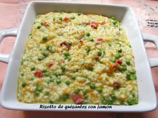 Risotto de guisantes con jamón