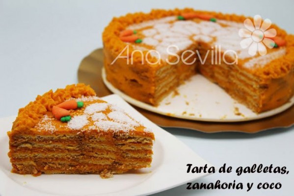 Tarta de galletas, zanahoria y coco