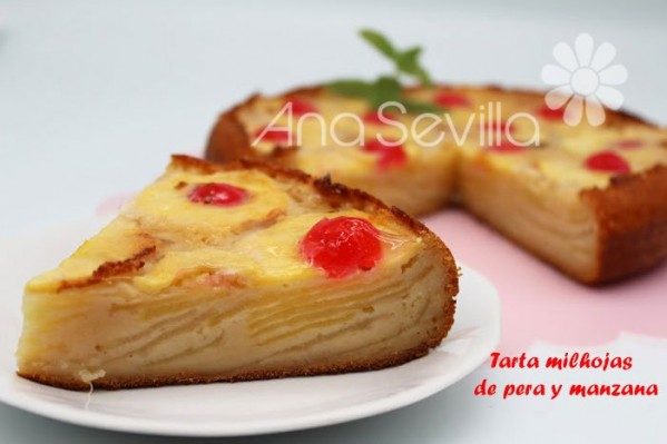 Tarta milhojas de pera y manzana