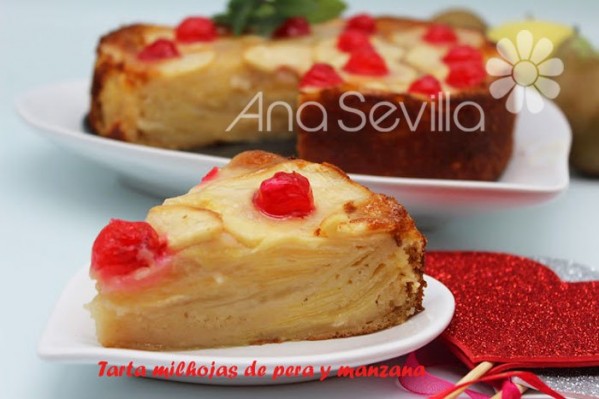 Tarta milhojas de pera y manzana