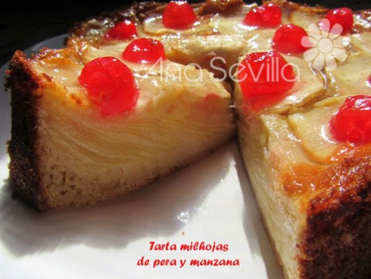 Tarta milhojas de pera y manzana