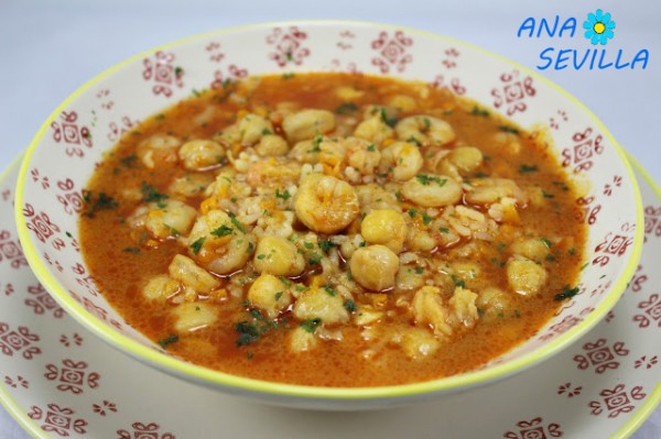 Garbanzos con gambas y arroz olla GM