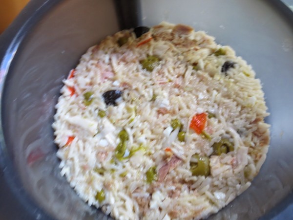 Pastel de ensalada de arroz Thermomix