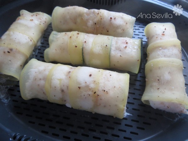 Canelones de calabacín y merluza Thermomix