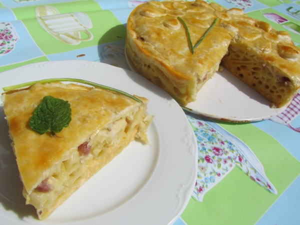 Pastel de macarrones a la carbonara Thermomix