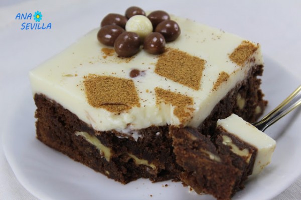 Tarta brownie y flan con Thermomix.