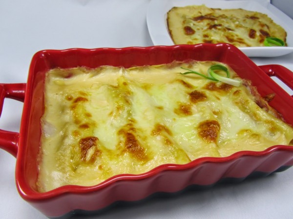 Canelones de merluza y langostinos Thermomix