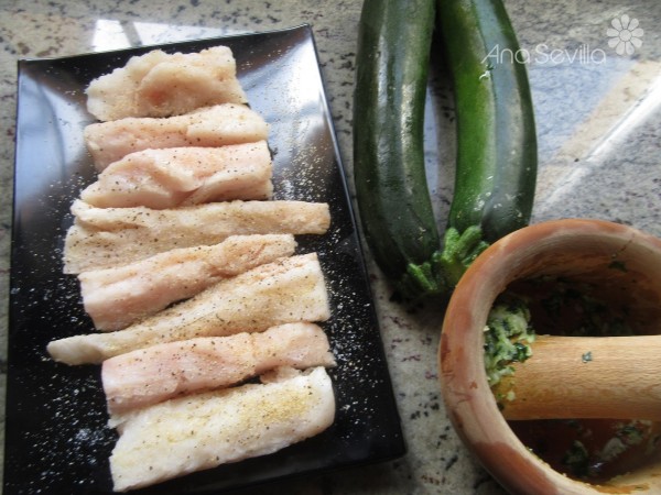 Canelones de calabacín y merluza