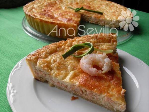 Quiche de gambas y salmón