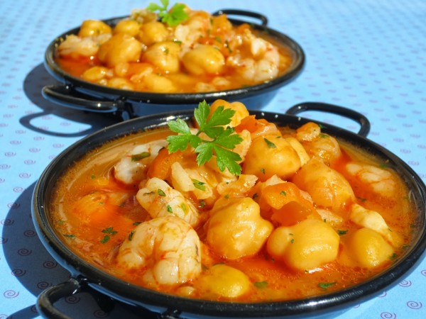 Garbanzos con gambas y arroz Ana Sevilla