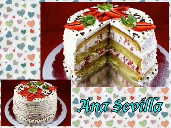 Tarta de nata y fresas (Con bizcocho) Ana Sevilla cocina tradicional