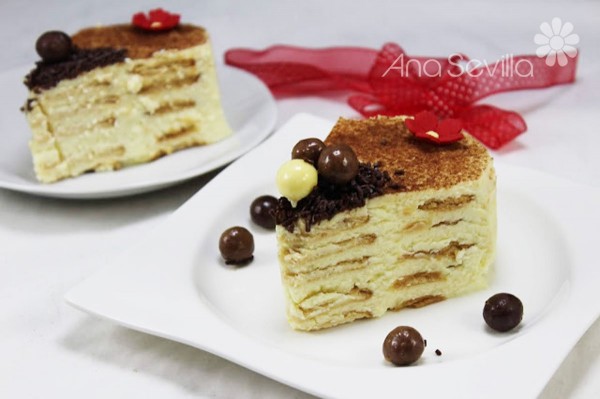 Tarta de galletas y mascarpone porción