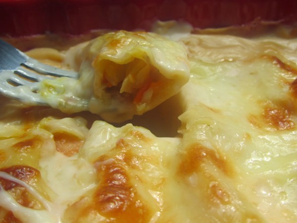 Canelones de merluza y langostinos Thermomix