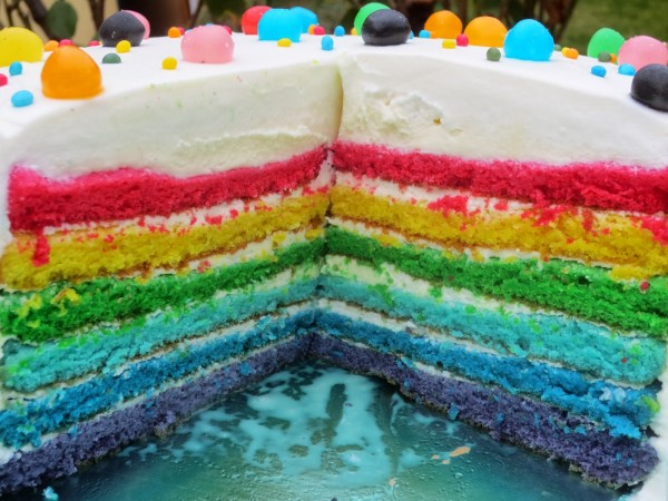 Tarta arco iris Rainbow cake de trufa blanca con Thermomix Ana Sevilla